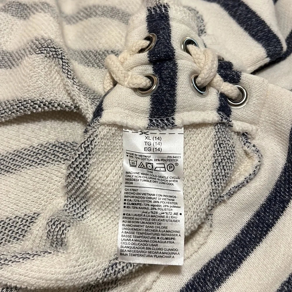 OLD NAVY Off White Navy Blue Striped Sailor Hoodie Pullover Long Sleeve XL